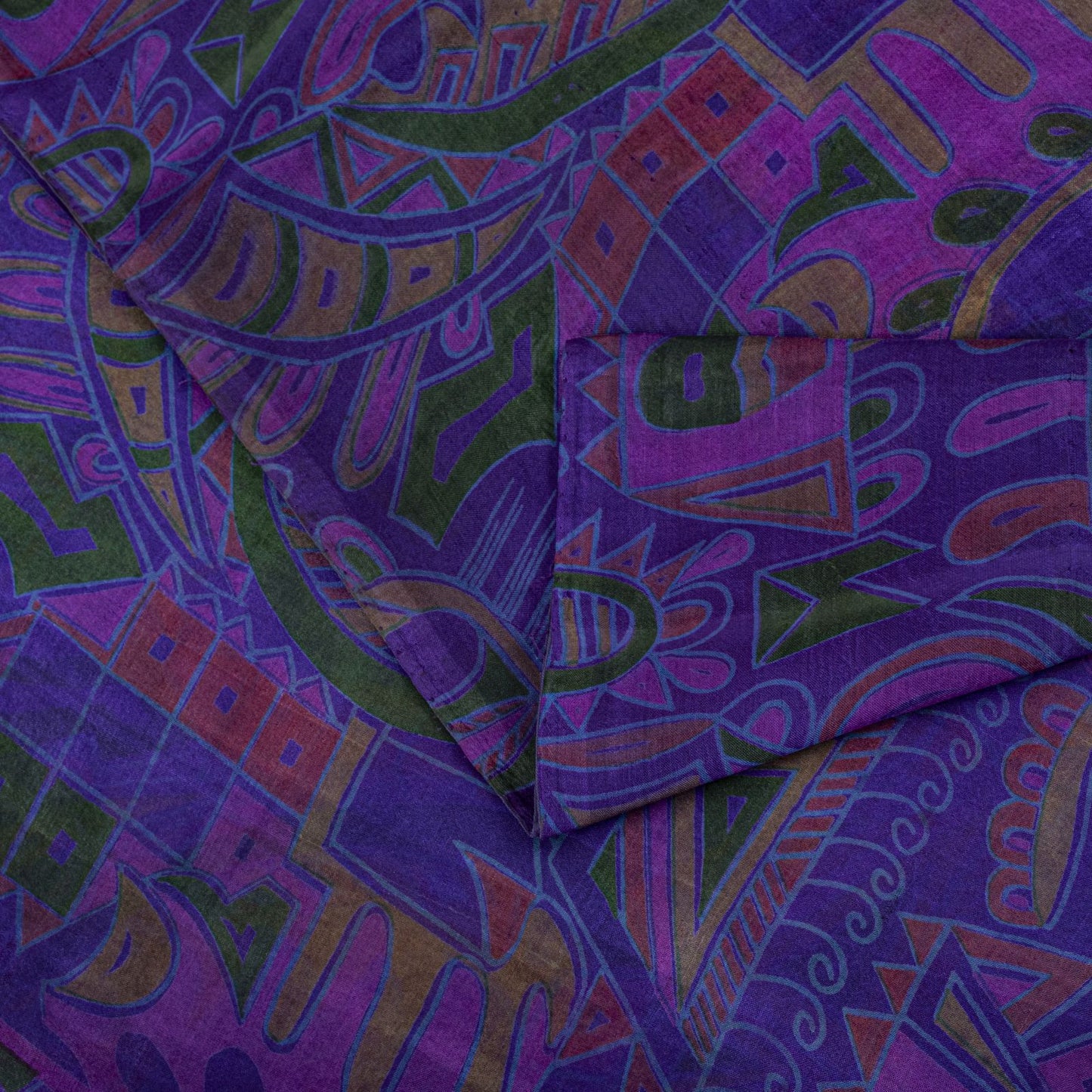 Sanskriti Vintage Saree Purple Soft Pure Silk Abstract Print Sari 5.5+Yd Fabric
