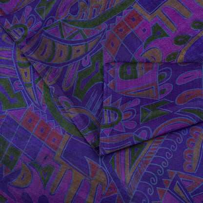 Sanskriti Vintage Saree Purple Soft Pure Silk Abstract Print Sari 5.5+Yd Fabric