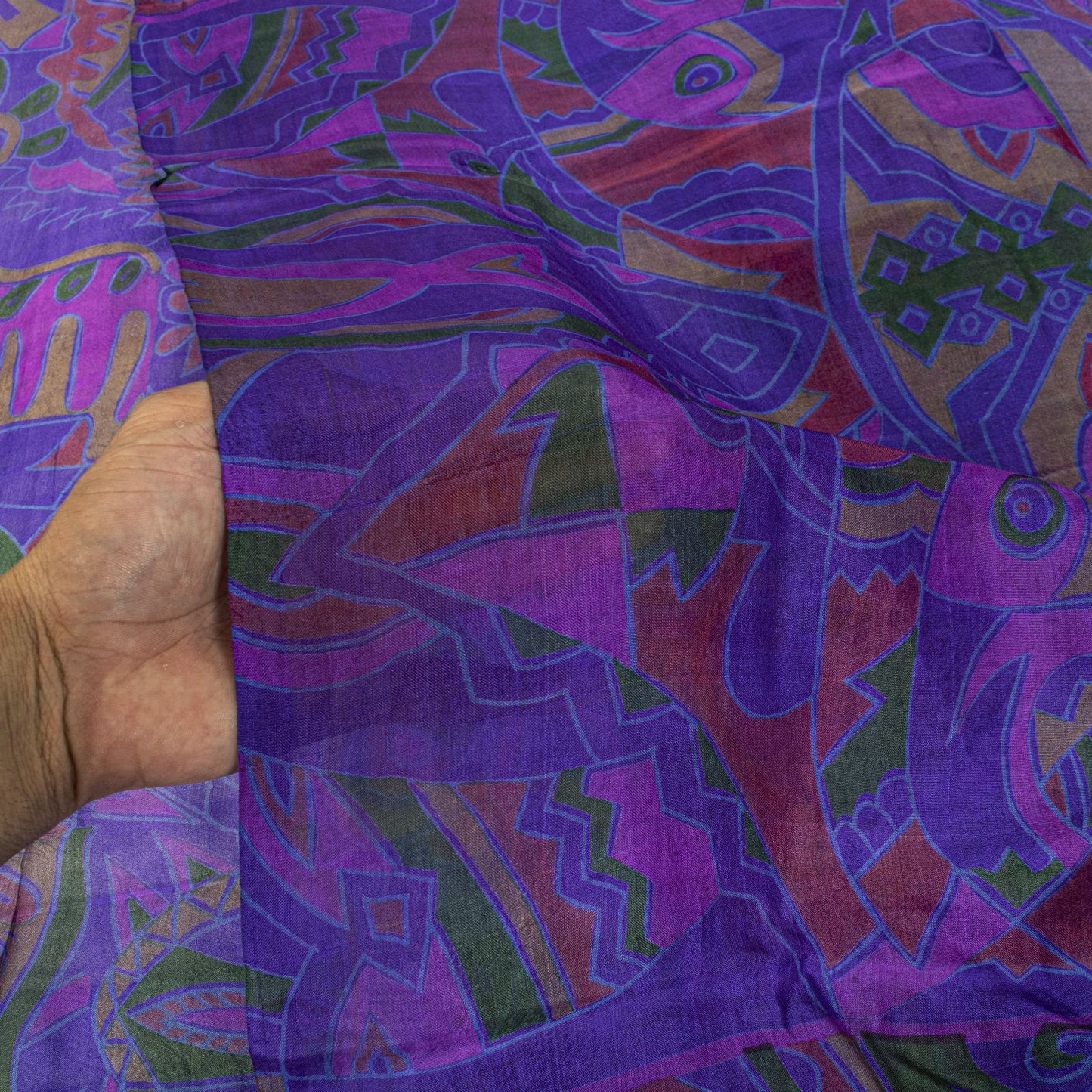 Sanskriti Vintage Saree Purple Soft Pure Silk Abstract Print Sari 5.5+Yd Fabric