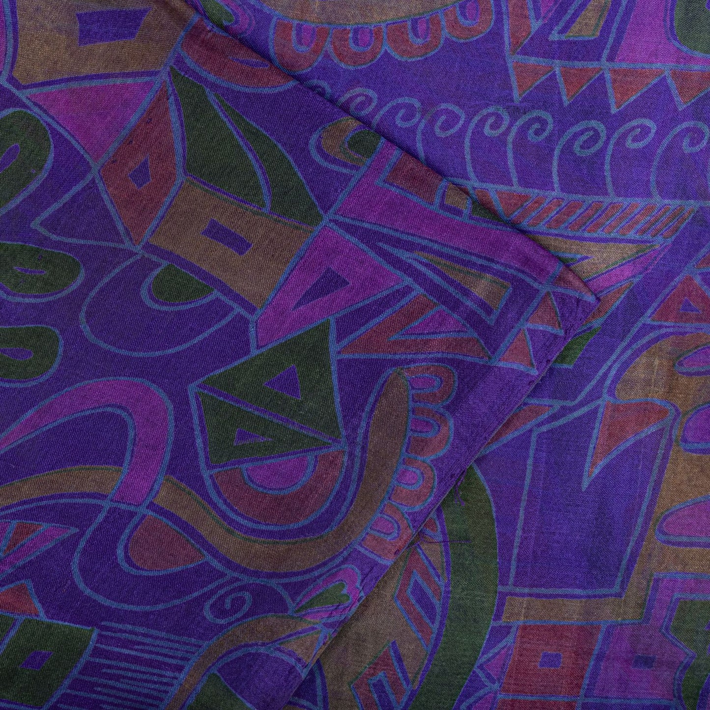 Sanskriti Vintage Saree Purple Soft Pure Silk Abstract Print Sari 5.5+Yd Fabric