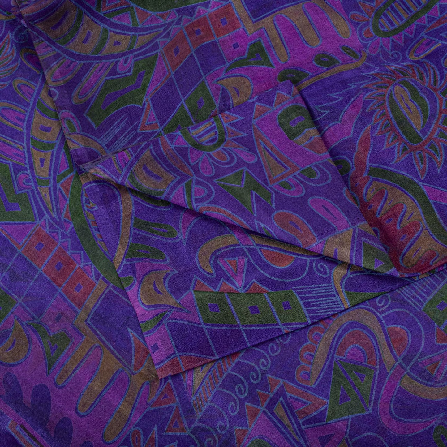 Sanskriti Vintage Saree Purple Soft Pure Silk Abstract Print Sari 5.5+Yd Fabric