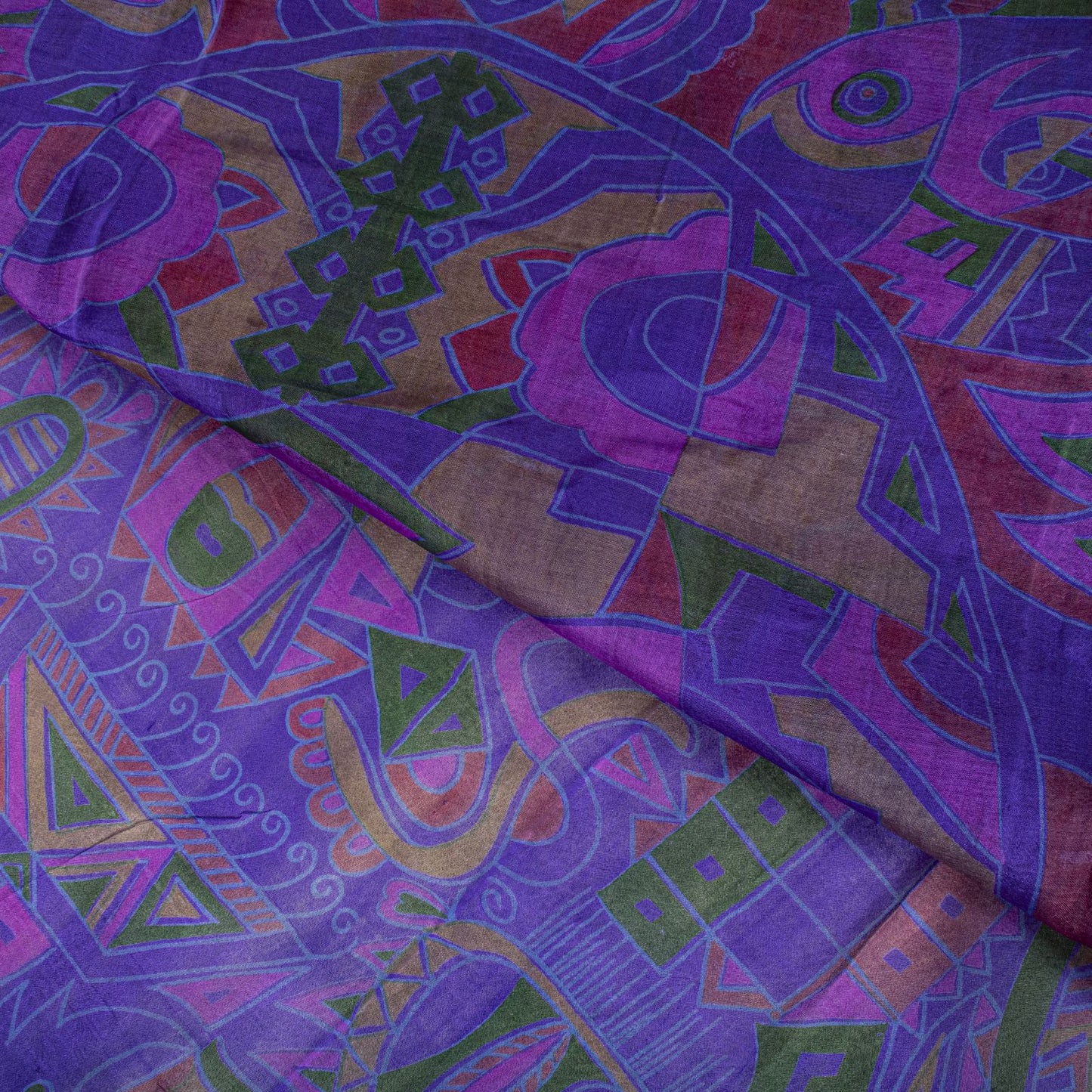 Sanskriti Vintage Saree Purple Soft Pure Silk Abstract Print Sari 5.5+Yd Fabric