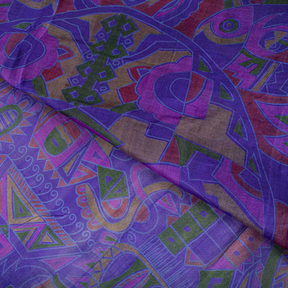 Sanskriti Vintage Saree Purple Soft Pure Silk Abstract Print Sari 5.5+Yd Fabric