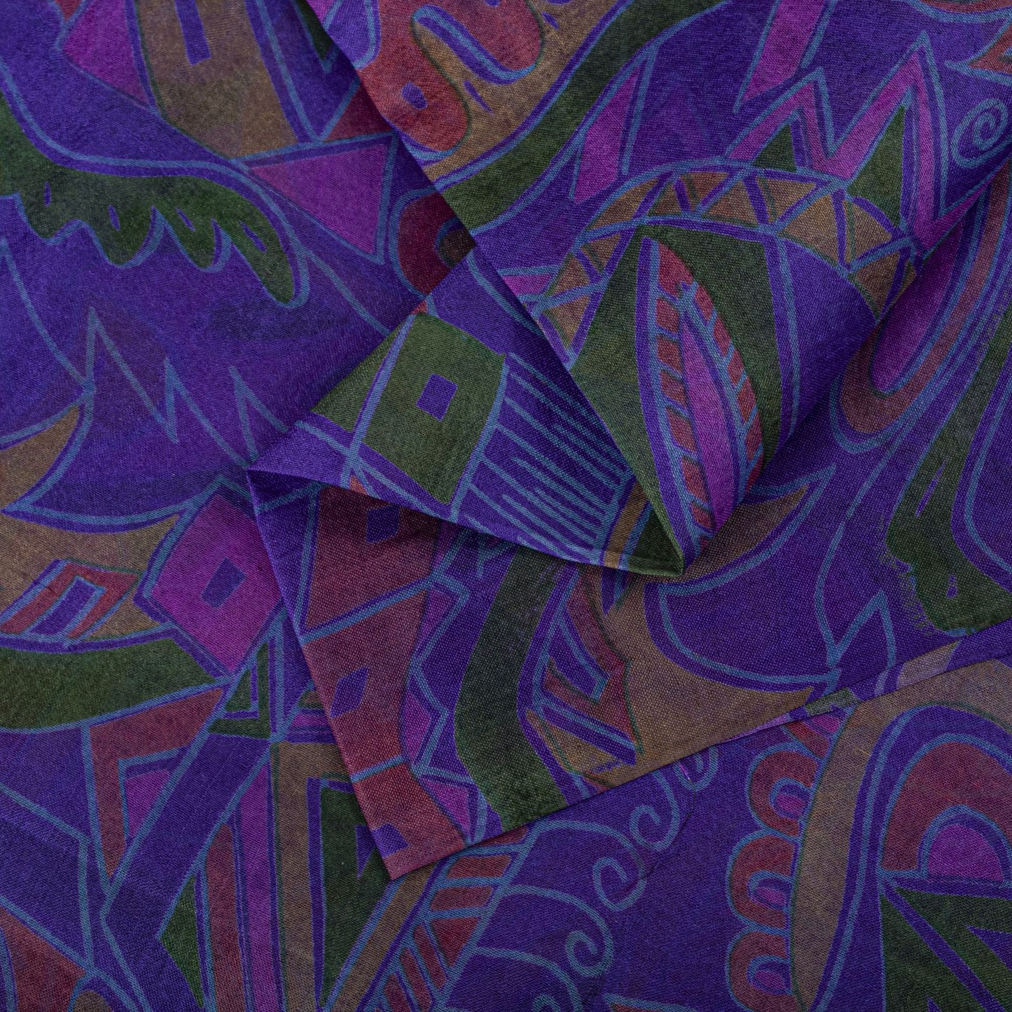 Sanskriti Vintage Saree Purple Soft Pure Silk Abstract Print Sari 5.5+Yd Fabric
