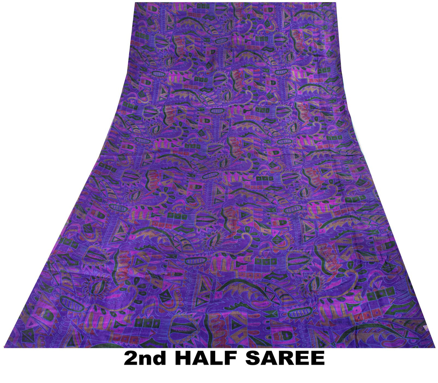 Sanskriti Vintage Saree Purple Soft Pure Silk Abstract Print Sari 5.5+Yd Fabric