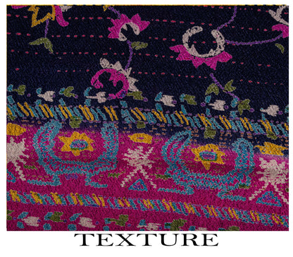 Sanskriti Vintage Saree Blue-Pink Pure Silk Floral Printed Sari 5.5+Yard Fabric