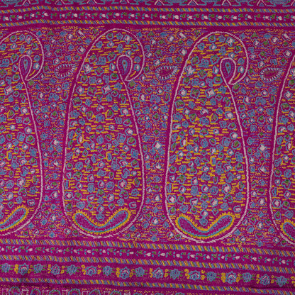 Sanskriti Vintage Saree Blue-Pink Pure Silk Floral Printed Sari 5.5+Yard Fabric