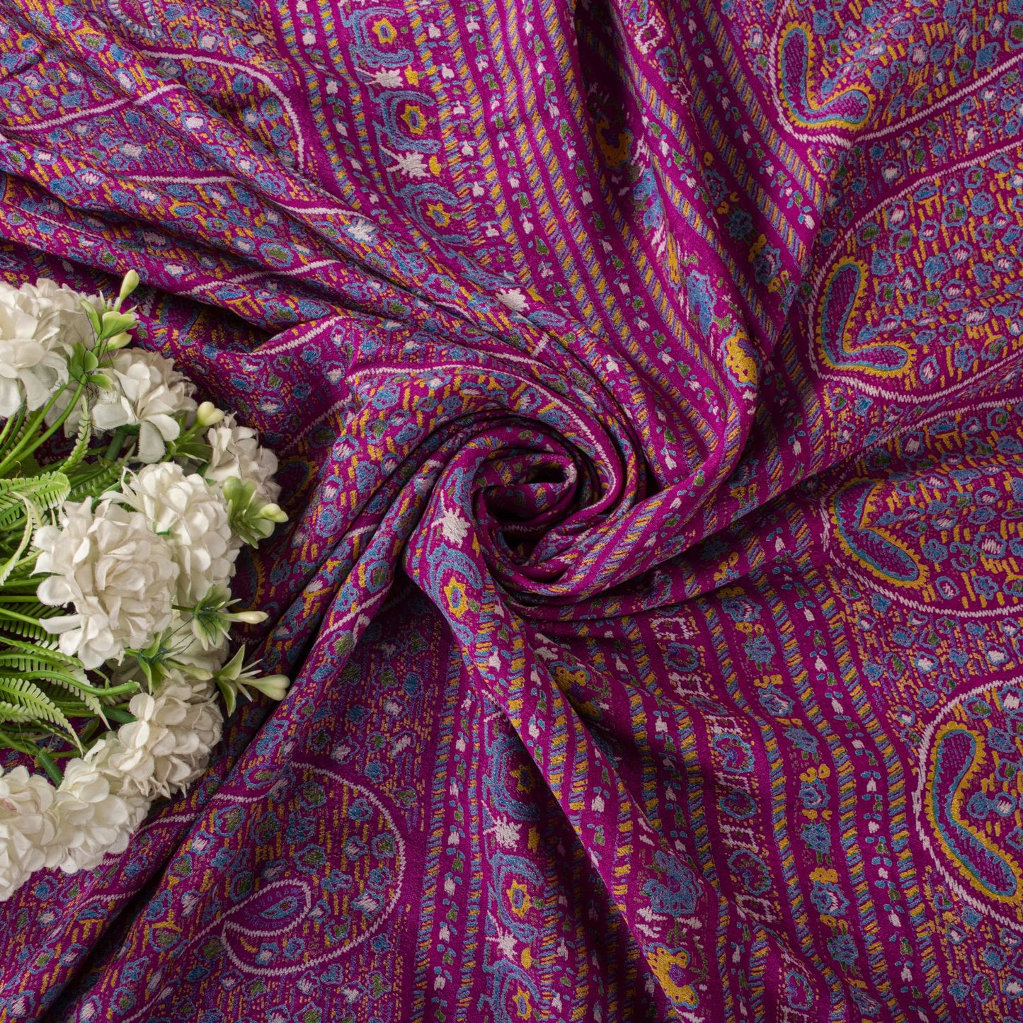 Sanskriti Vintage Saree Blue-Pink Pure Silk Floral Printed Sari 5.5+Yard Fabric