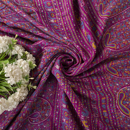 Sanskriti Vintage Saree Blue-Pink Pure Silk Floral Printed Sari 5.5+Yard Fabric
