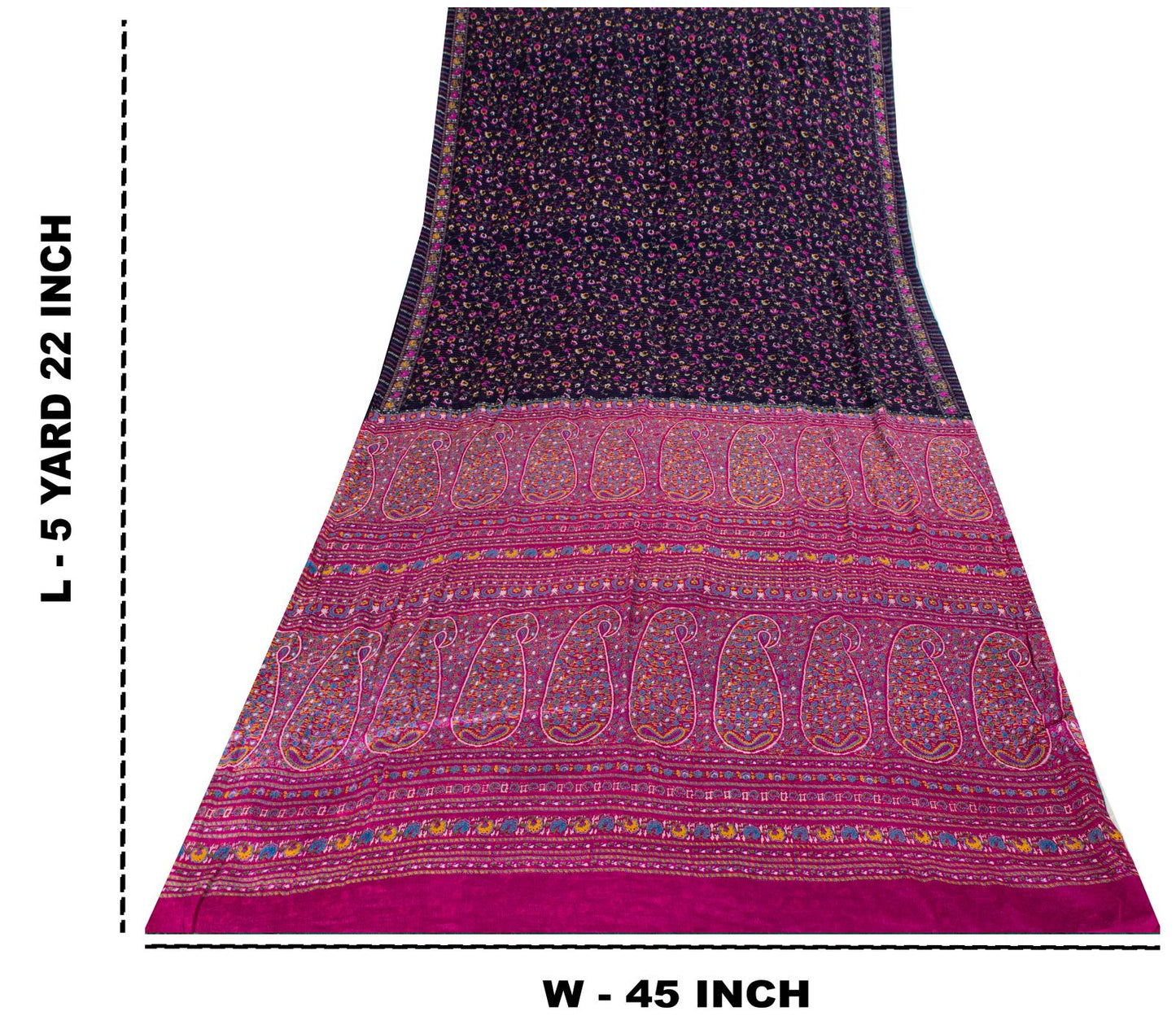 Sanskriti Vintage Saree Blue-Pink Pure Silk Floral Printed Sari 5.5+Yard Fabric