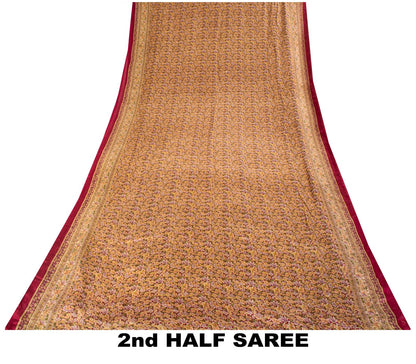 Sanskriti Vintage Saree Pink Soft 100% Pure Silk Floral Print Sari 6+Yd Fabric