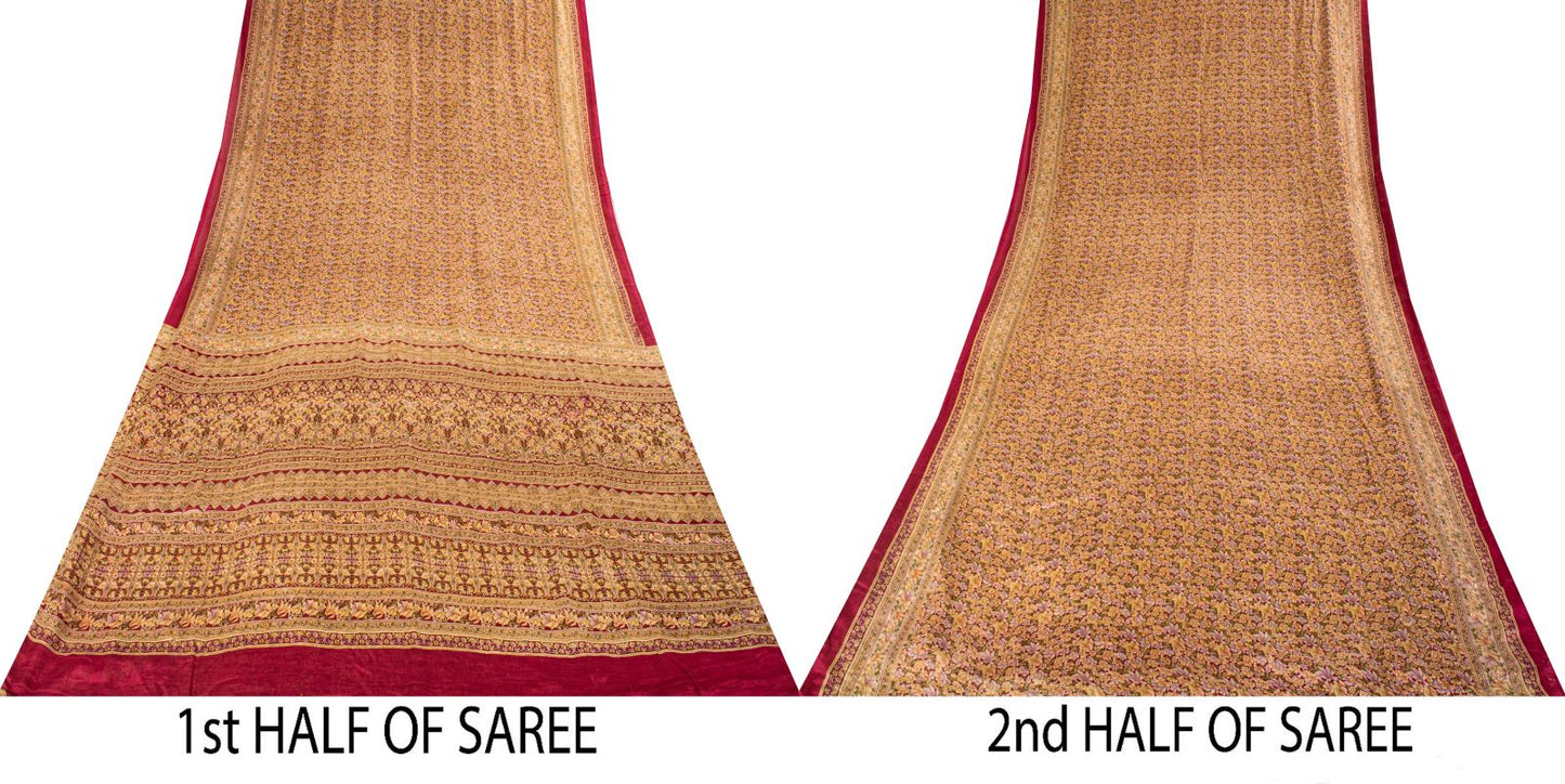 Sanskriti Vintage Saree Pink Soft 100% Pure Silk Floral Print Sari 6+Yd Fabric