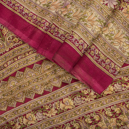 Sanskriti Vintage Saree Pink Soft 100% Pure Silk Floral Print Sari 6+Yd Fabric