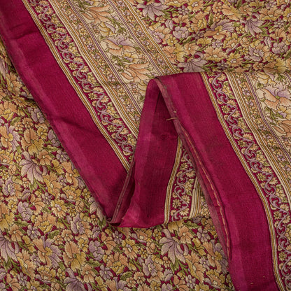 Sanskriti Vintage Saree Pink Soft 100% Pure Silk Floral Print Sari 6+Yd Fabric