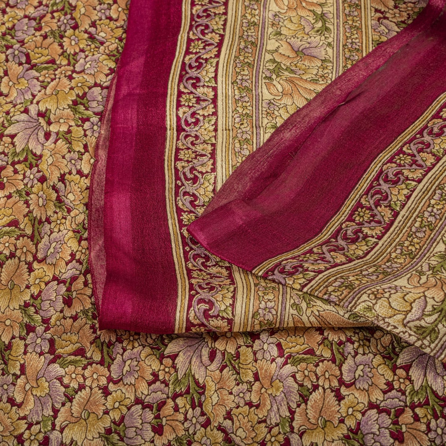 Sanskriti Vintage Saree Pink Soft 100% Pure Silk Floral Print Sari 6+Yd Fabric
