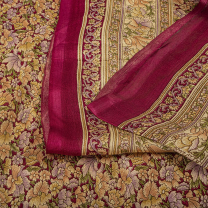 Sanskriti Vintage Saree Pink Soft 100% Pure Silk Floral Print Sari 6+Yd Fabric
