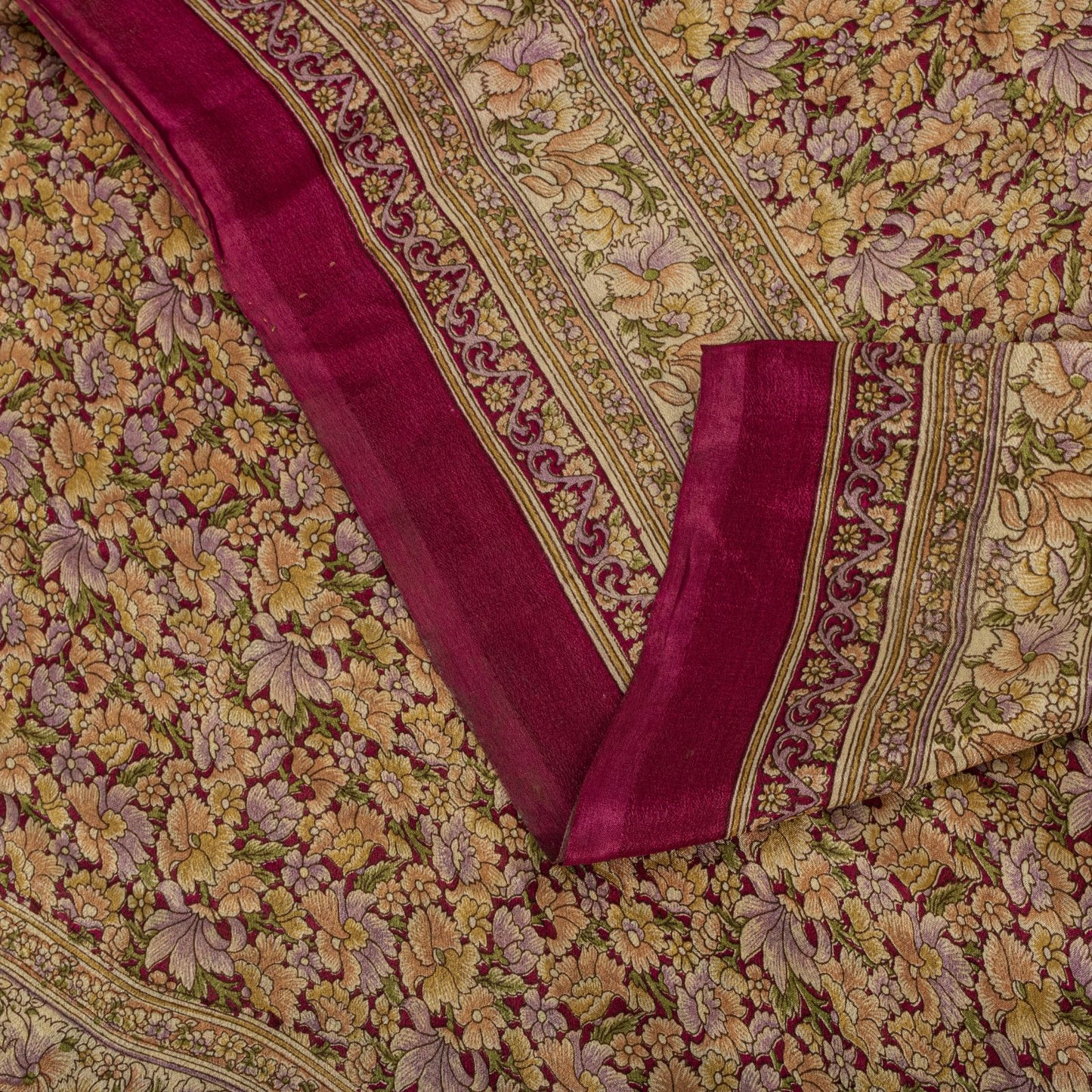 Sanskriti Vintage Saree Pink Soft 100% Pure Silk Floral Print Sari 6+Yd Fabric