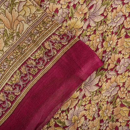 Sanskriti Vintage Saree Pink Soft 100% Pure Silk Floral Print Sari 6+Yd Fabric