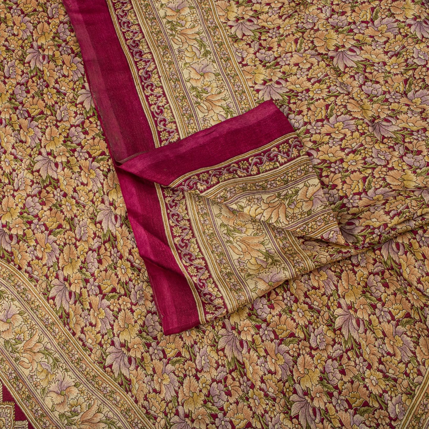Sanskriti Vintage Saree Pink Soft 100% Pure Silk Floral Print Sari 6+Yd Fabric