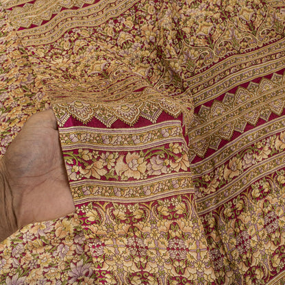 Sanskriti Vintage Saree Pink Soft 100% Pure Silk Floral Print Sari 6+Yd Fabric