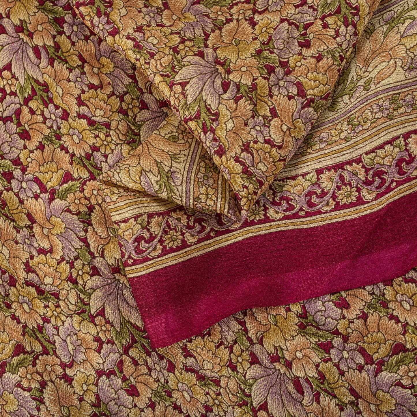 Sanskriti Vintage Saree Pink Soft 100% Pure Silk Floral Print Sari 6+Yd Fabric