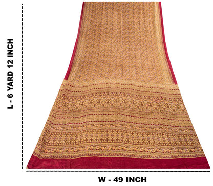 Sanskriti Vintage Saree Pink Soft 100% Pure Silk Floral Print Sari 6+Yd Fabric