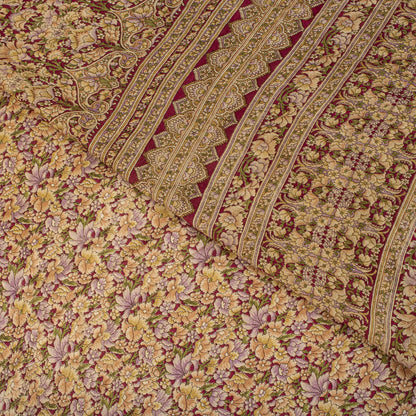 Sanskriti Vintage Saree Pink Soft 100% Pure Silk Floral Print Sari 6+Yd Fabric