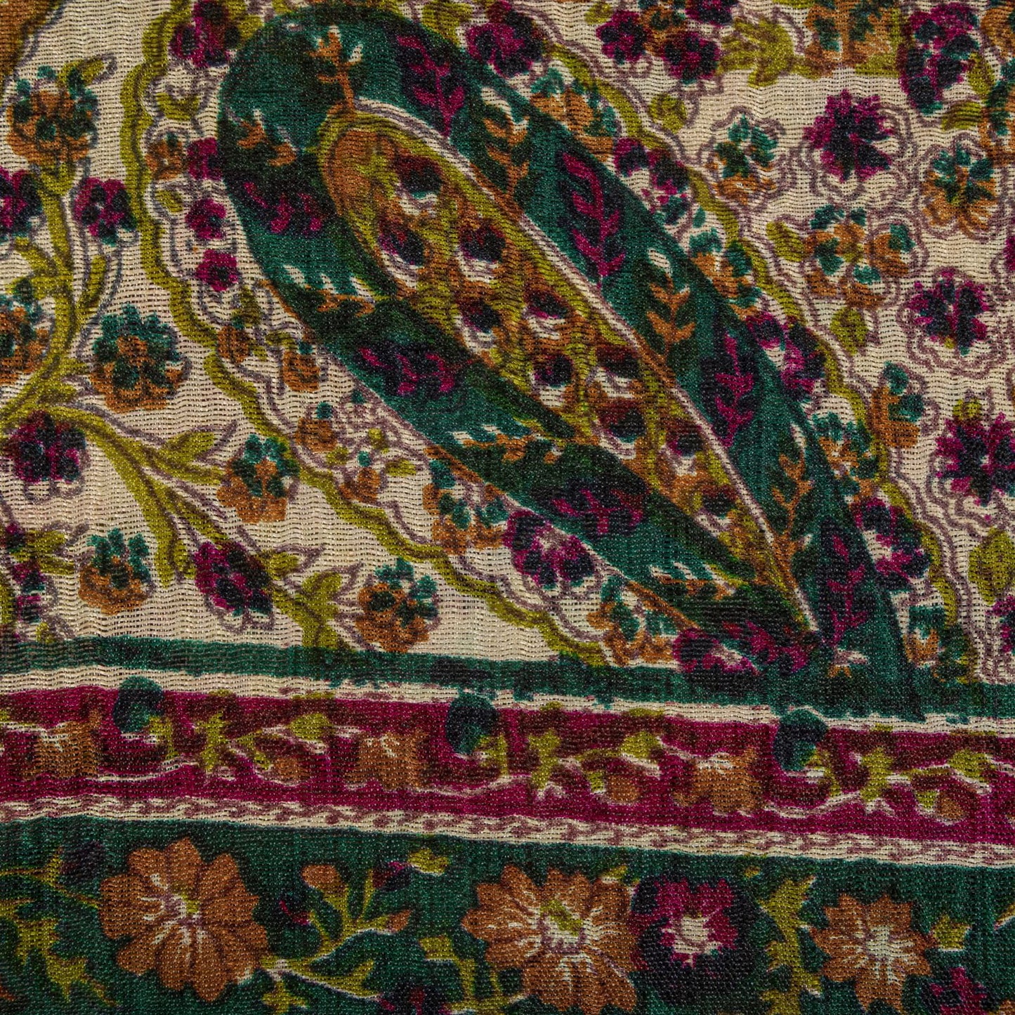 Sanskriti Vintage Saree Ivory-Green Soft 100% Pure Silk Print Sari 5.5+Yd Fabric