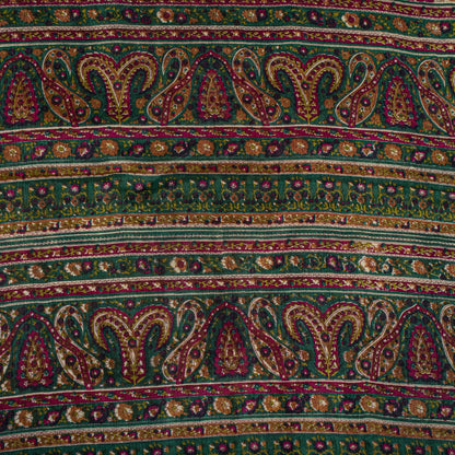 Sanskriti Vintage Saree Ivory-Green Soft 100% Pure Silk Print Sari 5.5+Yd Fabric