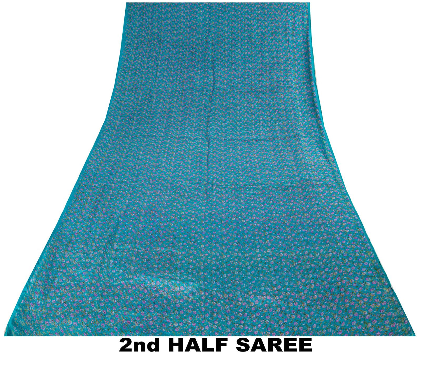 Sanskriti Vintage Blue Pure Silk Saree Floral Print Sari Craft Fabric 6+Yard Diy