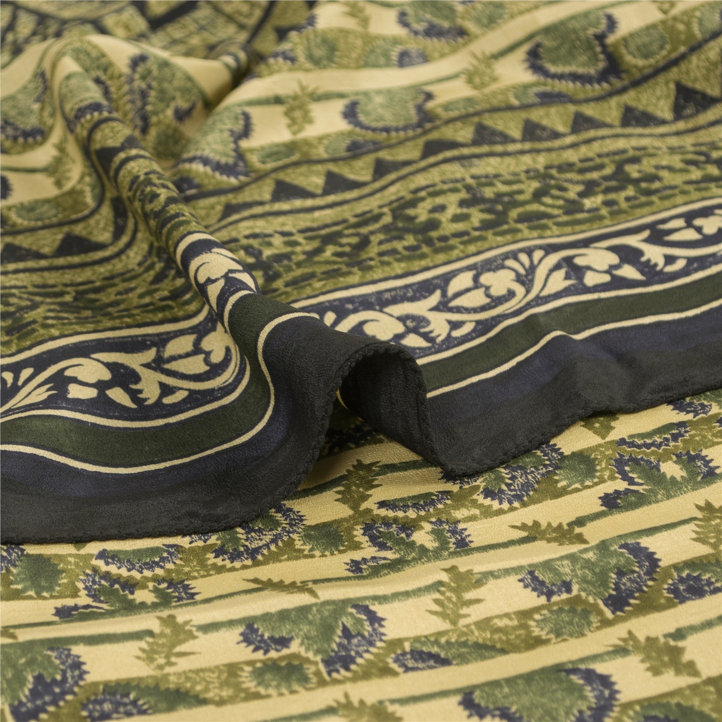 Sanskriti Vintage Cream Sarees Pure Crepe Abstract Print Sari 5+yd Craft Fabric