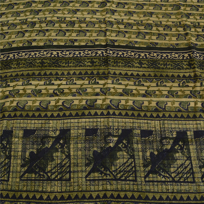 Sanskriti Vintage Cream Sarees Pure Crepe Abstract Print Sari 5+yd Craft Fabric