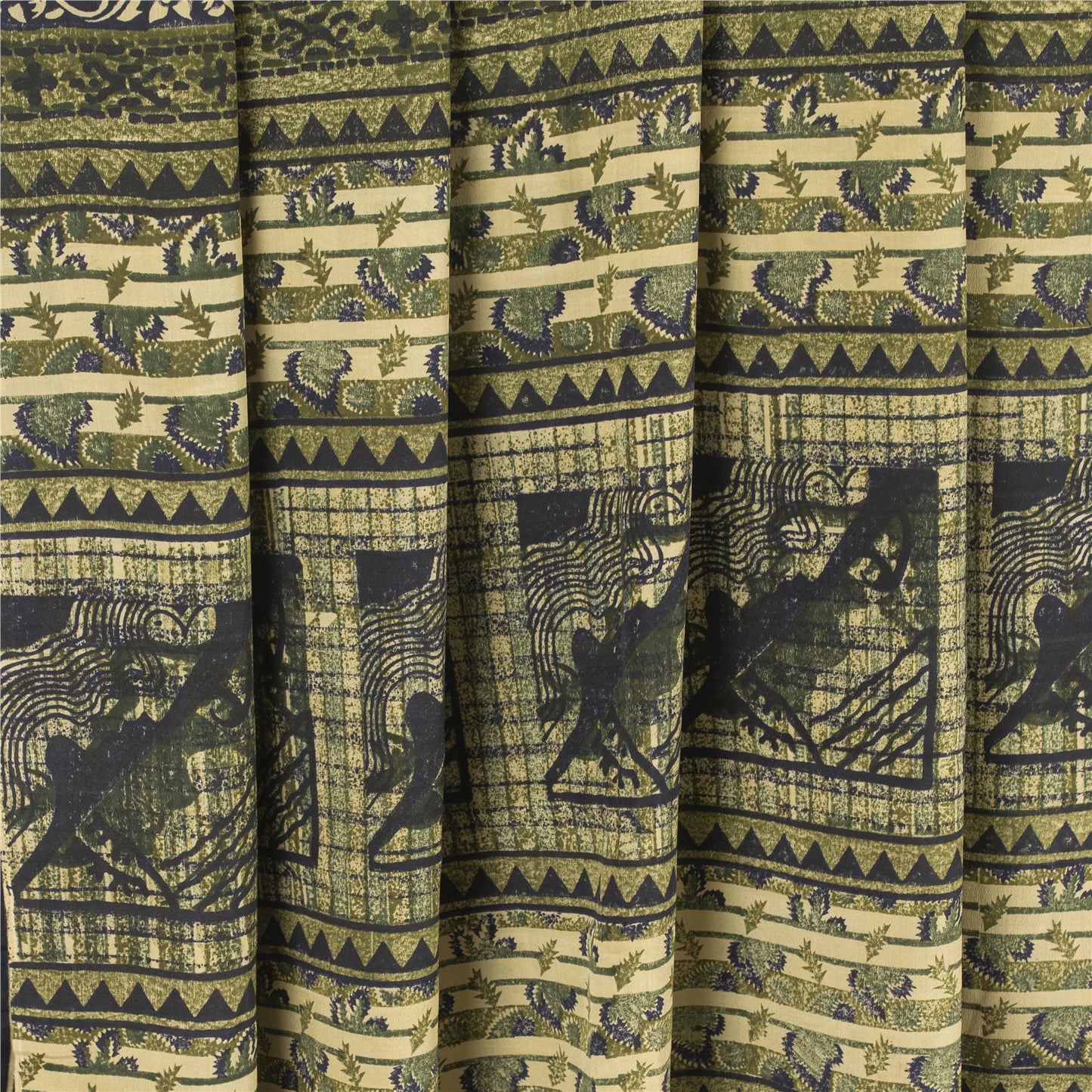 Sanskriti Vintage Cream Sarees Pure Crepe Abstract Print Sari 5+yd Craft Fabric