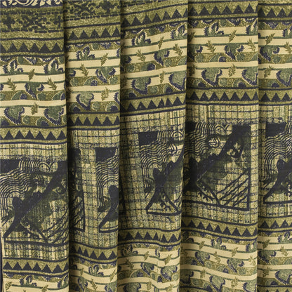 Sanskriti Vintage Cream Sarees Pure Crepe Abstract Print Sari 5+yd Craft Fabric