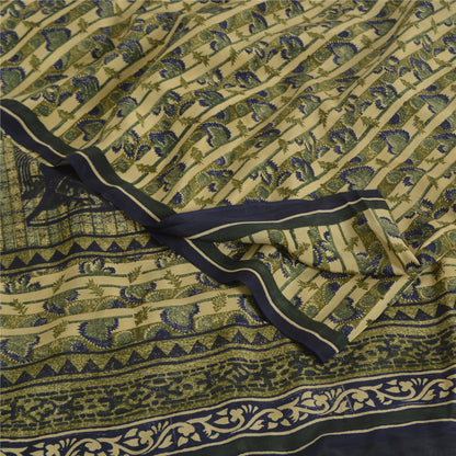 Sanskriti Vintage Cream Sarees Pure Crepe Abstract Print Sari 5+yd Craft Fabric