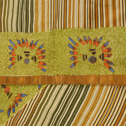 Sanskriti Vintage Green Sarees Pure Crepe Silk Printed Sari Craft  Soft Fabric