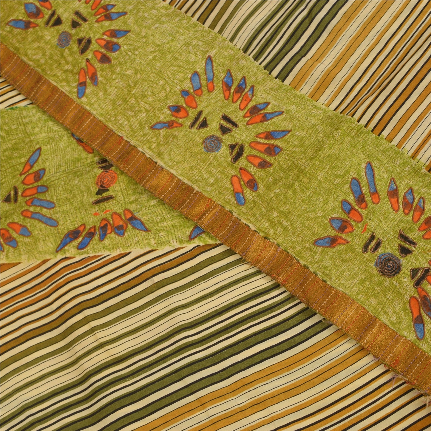 Sanskriti Vintage Green Sarees Pure Crepe Silk Printed Sari Craft  Soft Fabric