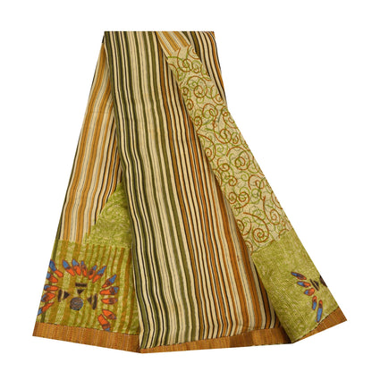 Sanskriti Vintage Green Sarees Pure Crepe Silk Printed Sari Craft  Soft Fabric
