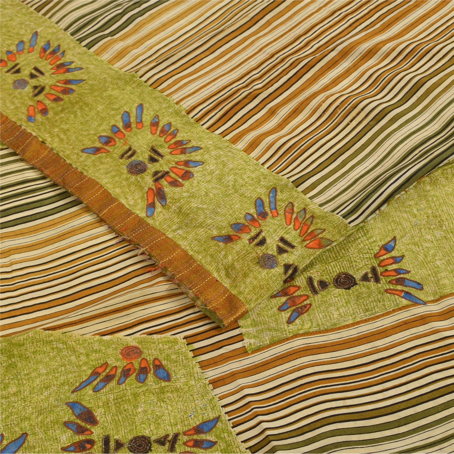 Sanskriti Vintage Green Sarees Pure Crepe Silk Printed Sari Craft  Soft Fabric