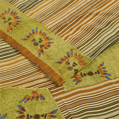 Sanskriti Vintage Green Sarees Pure Crepe Silk Printed Sari Craft  Soft Fabric