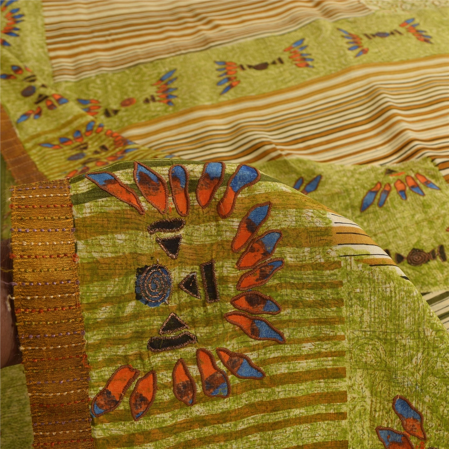 Sanskriti Vintage Green Sarees Pure Crepe Silk Printed Sari Craft  Soft Fabric