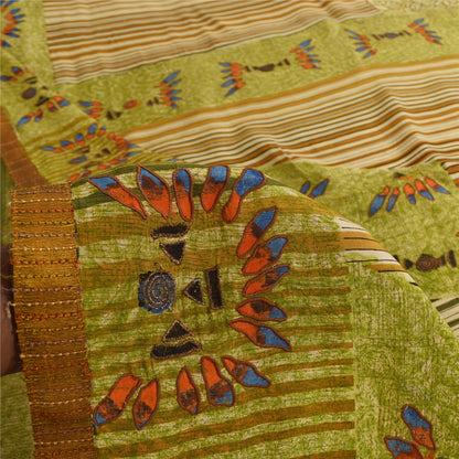 Sanskriti Vintage Green Sarees Pure Crepe Silk Printed Sari Craft  Soft Fabric