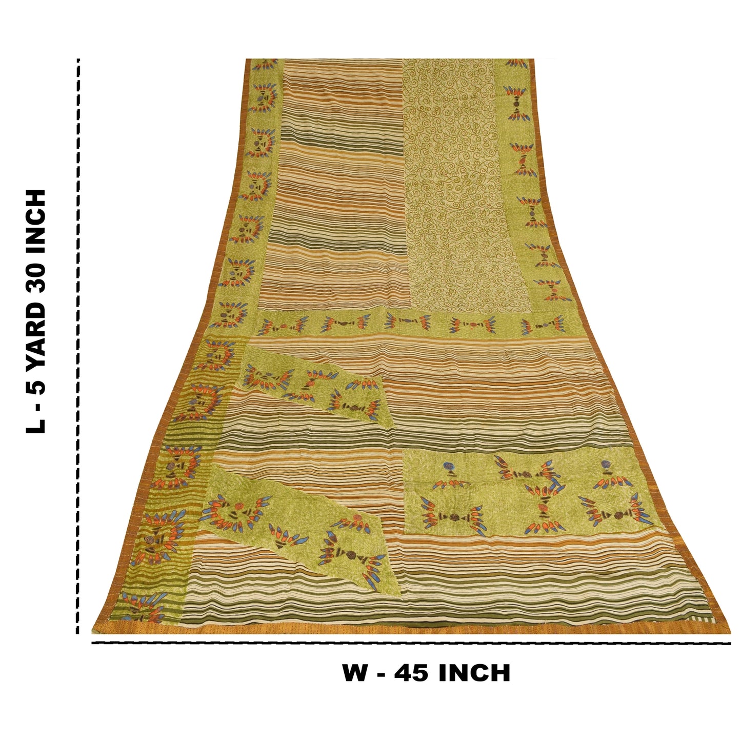 Sanskriti Vintage Green Sarees Pure Crepe Silk Printed Sari Craft  Soft Fabric