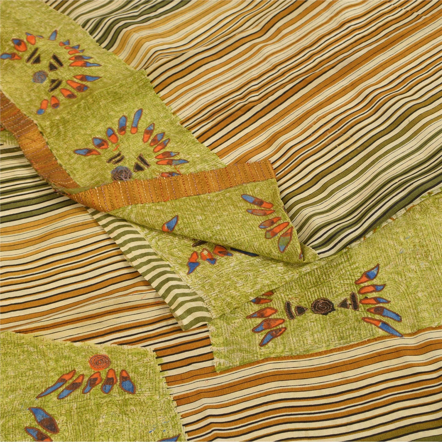 Sanskriti Vintage Green Sarees Pure Crepe Silk Printed Sari Craft  Soft Fabric