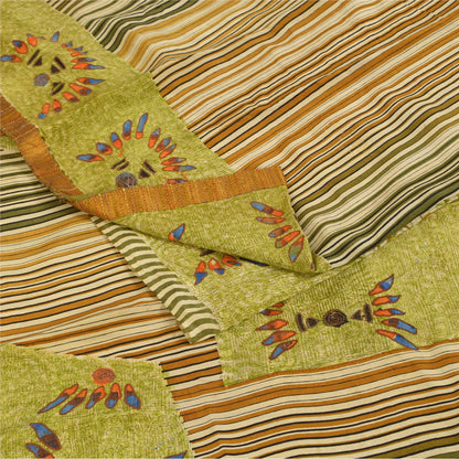 Sanskriti Vintage Green Sarees Pure Crepe Silk Printed Sari Craft  Soft Fabric