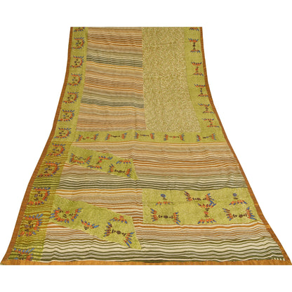 Sanskriti Vintage Green Sarees Pure Crepe Silk Printed Sari Craft  Soft Fabric