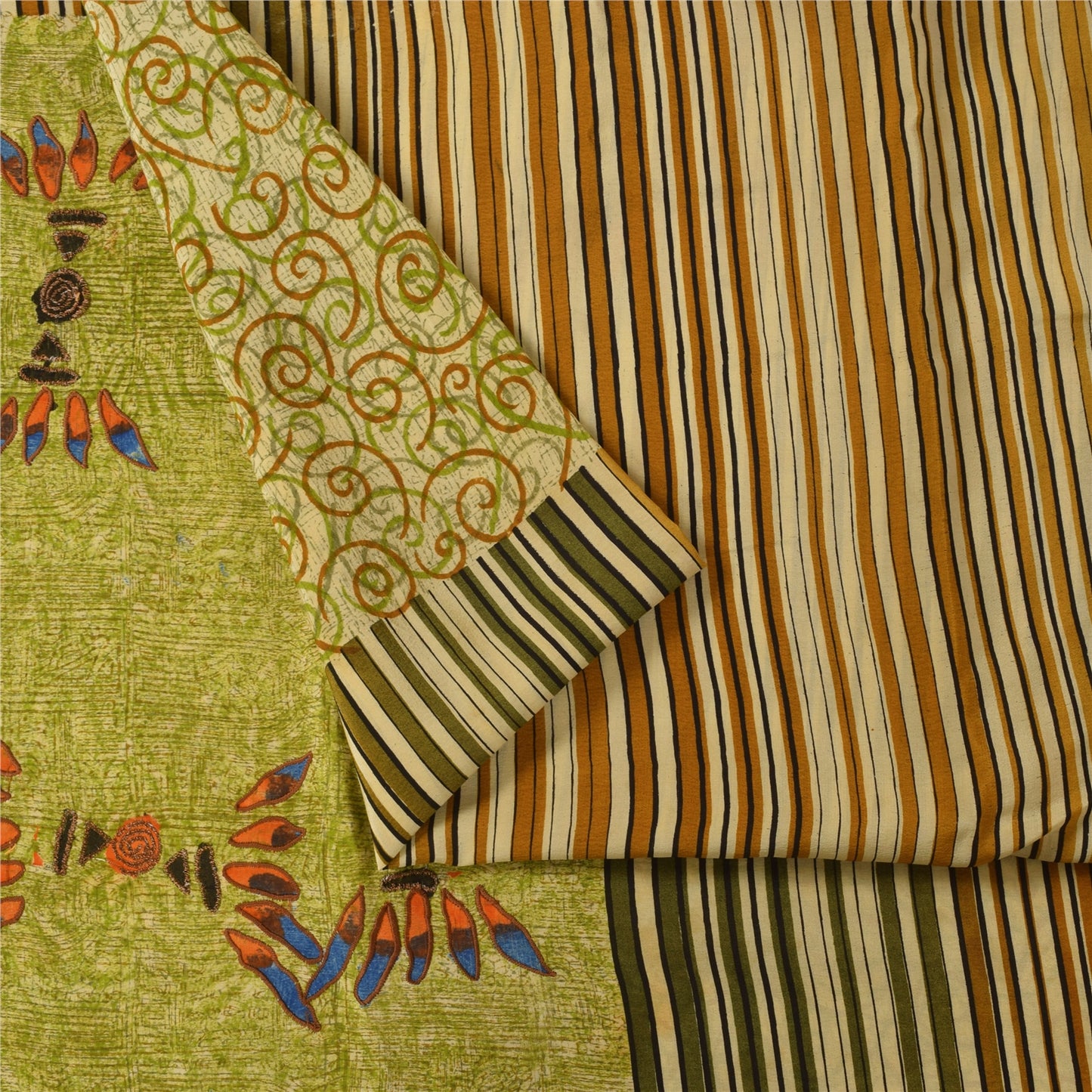 Sanskriti Vintage Green Sarees Pure Crepe Silk Printed Sari Craft  Soft Fabric