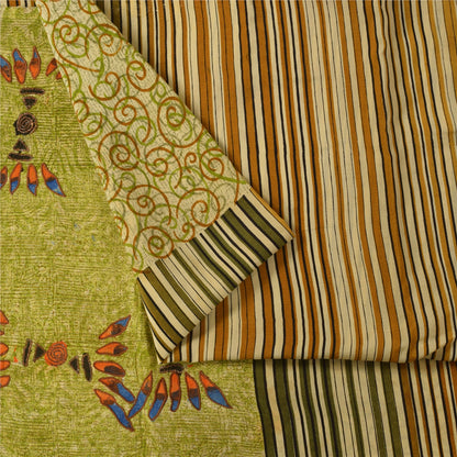 Sanskriti Vintage Green Sarees Pure Crepe Silk Printed Sari Craft  Soft Fabric