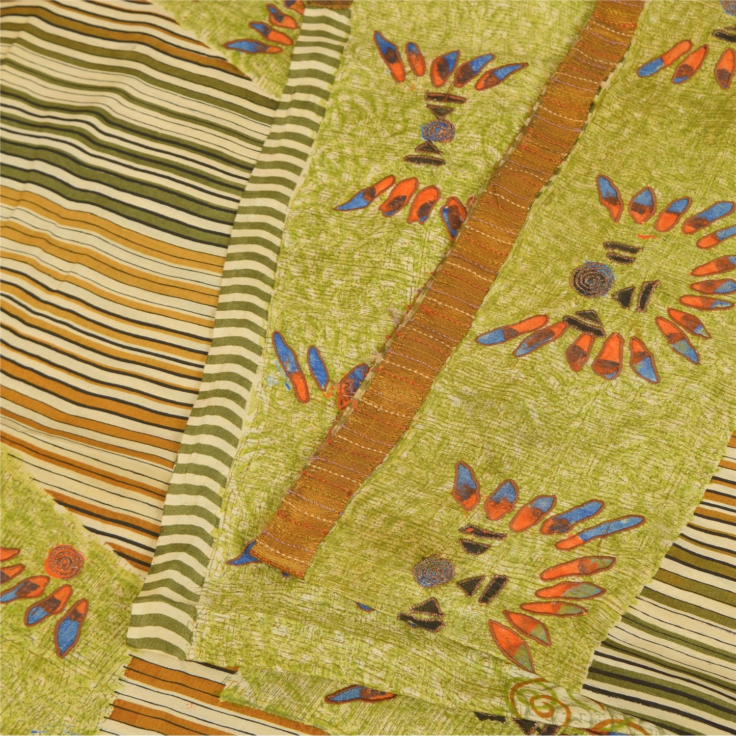 Sanskriti Vintage Green Sarees Pure Crepe Silk Printed Sari Craft  Soft Fabric
