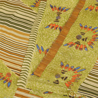 Sanskriti Vintage Green Sarees Pure Crepe Silk Printed Sari Craft  Soft Fabric